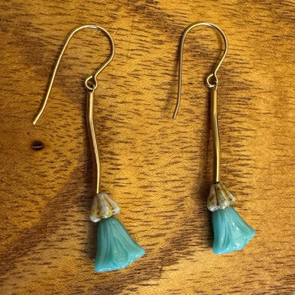 Natural Turquoise Tulip Dangle Earrings 14K Yellow Gold Filled - Picture 7 of 15